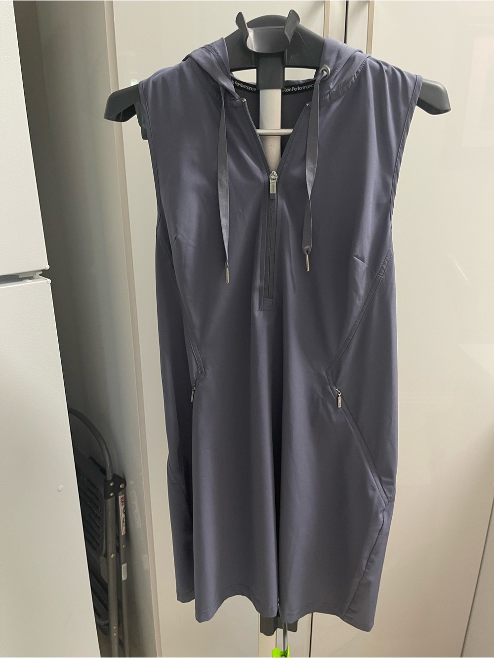 Sleeveless Hooded Zip Dress in Charcoal Gray